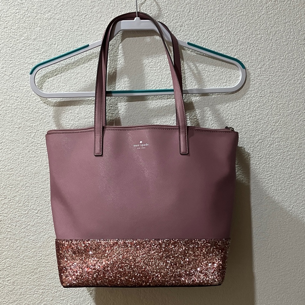 Kate Spade Mauve and Rose Gold Glitter Tote